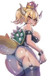 1girls 2022 animal_tail big_ass big_breasts blonde_hair bow_(bhp) bowsette bulging_breasts golden_crown high_resolution latex_suit long_hair looking_at_viewer looking_back mario_(series) new_super_mario_bros._u_deluxe nintendo red_eyes tagme