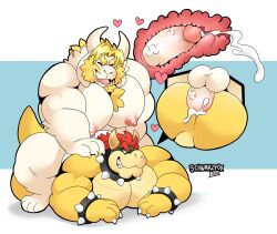 2boys anal anal_sex anthro asgore_dreemurr bara bodily_fluids boss_monster bovid bowser caprine crossover cum cum_inside doggy_style duo from_behind_position gay gay_domination gay_sex genital_fluids genitals hi_res koopa male male/male male_only mammal mario_(series) monster muscular muscular_male nintendo nude penetration penis scalie schwarzfox sex undertale undertale_(series) video_games x-ray