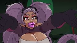 1girls 2020s 2022 bimbo bimbo_lips breasts cleavage edit entrapta eyeshadow female female_focus female_only first-second fright_zone huge_breasts large_breasts lipstick long_hair looking_at_viewer makeup mascara pink_eyes pink_eyeshadow purple_hair purple_lipstick screenshot_edit she-ra_and_the_princesses_of_power solo solo_female thick_lips twintails very_long_hair