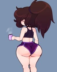 1boy ass big_ass bottom_heavy bottom_heavy_femboy bubble_butt clothing femboy huge_ass male male_only malescrub_(somescrub) mug rear_view shorts solo somescrub tank_top thick_thighs wide_hips