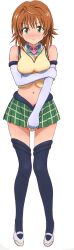 breast_hold elbow_gloves female fingerless_gloves genderswap_(mtf) gloves high_resolution large_filesize long_image midriff miniskirt rule_63 school_uniform skirt skirt_tug tall_image thighhighs to_love-ru uniform very_high_resolution yuuki_rito yuusaki_riko