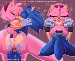 absurd_res amy_rose anthro blue_body blue_fur bluebutterz bodily_fluids breasts duo english_text eulipotyphlan female fur genital_fluids genitals green_body hand_holding heart hedgehog hi_res kissing male male/female mammal penetration penis pink_body pink_fur pussy_juice romantic sega sex sonic_(series) sonic_the_hedgehog sonic_the_hedgehog_(series) sweat text vaginal_penetration wholesome wholesome_sex