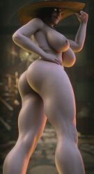 1girls 3d alcina_dimitrescu areolae ass ass_focus athletic_female back_view black_hair breasts capcom female female_focus green_eyes hat huge_ass huge_breasts kingestefano98 looking_at_viewer looking_back_at_viewer mature_female milf monster monster_girl mother nipples nude nude_female pale-skinned_female pale_skin resident_evil resident_evil_8:_village round_ass short_hair solo thick thick_ass thick_legs thick_thighs