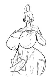 1futa balls big_penis breasts eigaka erection futa_only futanari hands_on_breasts huge_breasts huge_hips humanoid humanoid_penis monochrome nude nyx_(warframe) penis precum precum_drip sketch solo standing thick_thighs warframe wide_hips