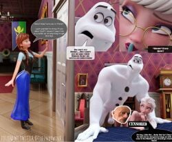 3d anna_(frozen) bed bedroom blonde_hair comic dildo disney doggy_style dwayne_”the_rock”_johnson elsa_(frozen) female freckles frozen_(film) frozen_2 light_skin meme olaf_(frozen) penetration princess red_hair sex the2ndtwinx