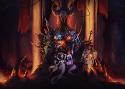 branded demon devil female harem hell hellknight horns multiple_girls naga oc succubus sword throne
