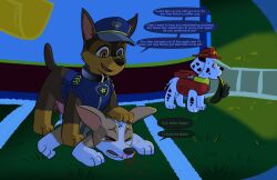 balls blood bullying canine canine_penis chase_(paw_patrol) chihuahua collar crying cub dalmatian gay gay_sex german_shepherd group group_sex knot male marshall_(paw_patrol) no_sex nose_bleed paw_patrol penis precum tears verbal verbal_abuse