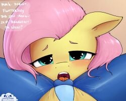 2022 blush dialogue digital_media_(artwork) duo english_text equid eyebrows female female_only fluttershy_(mlp) friendship_is_magic hasbro looking_at_viewer mammal my_little_pony open_mouth simple_background solo_focus straight_hair text url whiskeypanda yuri