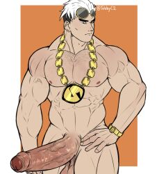 balls bara big_balls big_penis boner erection game_freak gay guzma_(pokemon) male male_only muscles muscular necklace nintendo npc_trainer penis pokemon pokemon_sm solo solo_male sunglasses sunglasses_on_head team_skull tobbyc2 watch white_hair