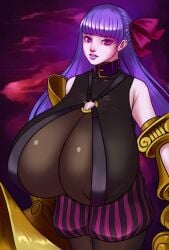 1girls 2017 armor bangs black_legwear blunt_bangs covered_nipples degeneratepai enormous_breasts fate_(series) female female_only hyper hyper_breasts long_hair looking_at_viewer pantyhose passion_lip passionlip_(fate) puffy_nipples purple_hair red_eyes see-through shirt shorts solo standing thick_thighs