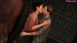 2girls 3d dina_(the_last_of_us) ellie_(the_last_of_us) ellie_williams female horse human kissing multiple_girls naughty_dog source_filmmaker the_last_of_us the_last_of_us_2 tongue_sucking venomous_sausage yuri