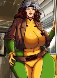 1girls anna_marie curvy curvy_figure female female_only huge_breasts johntazukura marvel marvel_comics milf rogue_(x-men) thunder_thighs traced venus_body voluptuous x-men