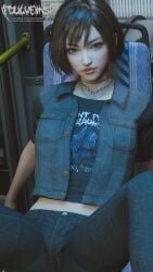 1girls 3d alt_girl alternate_timeline alternative_universe arms_spread bob_cut bus_interior buttons chain_necklace chains choker clothed clothed_female denim_jeans denim_vest dynasty_warriors dynasty_warriors_9 female female_only foulveins goth goth_girl green_eyes jeans knees_up leaning_back looking_at_viewer metalhead modern_setting public_transportation punk punk_girl railing relaxing shirt short_hair sitting slim solo solo_female spread_legs sun_shang_xiang t-shirt text_on_clothing tomboy