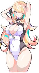 1girls big_breasts blonde_hair breasts cleavage cleavage_cutout cynthia_(pokemon) enpe female female_only hair_over_one_eye hips light-skinned_female light_skin long_hair looking_at_viewer nintendo one_piece_swimsuit pokemon pokemon_dppt seductive_smile swimsuit thick_thighs thighs wide_hips