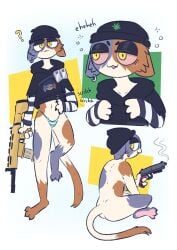 2d 2d_(artwork) ass beanie cat cat_ears catboots epic_games fortnite gun half_naked holding holding_gun holding_object hoodie marijuana meow_skulls_(fortnite) multicolored_fur panties pistol scratching striped_panties weed yellow_eyes