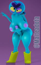 3d 3d_(artwork) alien alien_girl artist_name brawl_stars eve_(brawl_stars) futa_only futanari green_skin humanoid large_breasts malteadota masturbating masturbation pleasure_face simple_background twitter_username yellow_sclera