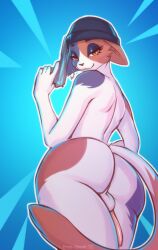 animal_genitalia animal_penis anthro ass blue_background butt_focus clothing domestic_cat ear_piercing ears_down epic_games felid feline feline_penis felis femboy fortnite free-opium fur furry genitals girly gun hat hat_only headgear headgear_only headwear headwear_only hi_res low-angle_view male male_only mammal meow_skulls_(fortnite) mostly_nude multicolored_body multicolored_fur narrowed_eyes penis piercing pivoted_ears ranged_weapon rule_63 simple_background solo solo_male spots spotted_body spotted_fur video_games weapon