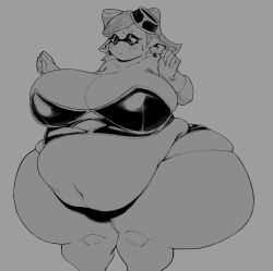 1girls 2022 ass bbw belly belly_button breasts chubby chubby_female cleavage curvaceous curvy fat female female_focus hips huge_ass huge_belly huge_breasts huge_thighs koi_alive looking_down marie_(splatoon) monochrome morbidly_obese navel nintendo obese overweight overweight_female plump solo solo_female solo_focus splatoon splatoon_(series) thick_thighs thighs voluptuous wide_hips