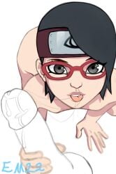 1boy 1girls all_fours arched_back ass balls bent_over black_eyes black_hair boruto:_naruto_next_generations breasts cum cum_in_mouth cum_on_tongue cum_string cumdrip cumstring disembodied_penis dripping_cum erection eveningmajesty faceless_male female female_focus forehead_protector glasses handjob headband hi_res highres holding_penis looking_at_viewer male male/female male_pov naked naruto naruto_(series) naughty_face nude nude_female on_all_fours open_mouth penis petite pov pov_eye_contact precum precum_drip sarada_uchiha sex shounen_jump small_breasts straight testicles tongue tongue_out voluptuous