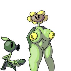 anthro big_penis chszan_chan female flower green_skin nude nude_female peashooter_(pvz) penis petals plant plant_girl plantie plants_vs_zombies pussy pvz ship sunflower sunflower_(pvz) sunflower_x_peashooter_(pvz) tagme white_background