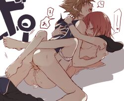 1boy 1girls closed_eyes cum_in_pussy cum_inside cumshot female kairi kingdom_hearts leg_lock missionary_position panties_around_leg sex sora speech_bubble straight