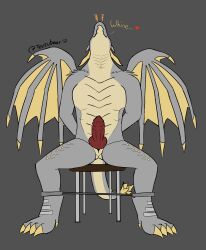 absurd_res anthro blizzard_entertainment bondage claws dracthyr dragon dragonflight embarrassed erection exhaling_smoke genitals heart hi_res horn knot male penis restraints scalie sitting solo spreader_bar tevsu text video_games warcraft western_dragon whining wings