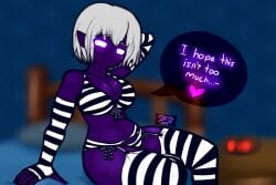 1girls bikini breasts datfurrydude dialogue female female_only five_nights_at_freddy's lingerie marionette_(fnaf) puppet_(fnaf) purple_body purple_eyes purple_skin tagme white_hair