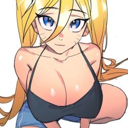 1girls 2020s 2022 bare_arms bare_legs bare_shoulders big_breasts blonde_hair blue_eyes busty cleavage close-up cute erect_nipples erect_nipples_under_clothes female female_only gender_transformation genderswap_(mtf) gym_shorts hi_res highres intimate_distance large_breasts legs light-skinned_female light_skin lips lipstick looking_at_viewer looking_up manaherod naruko naruto naruto_(classic) naruto_(series) naruto_shippuden nipple_bulge pale-skinned_female pale_skin pink_lips pink_lipstick pinup presenting_breasts rule_63 sexy_no_jutsu shorts shounen_jump sleeveless sleeveless_shirt solo squatting striped_bottomwear tank_top thick_thighs thighs twintails two_tone_bottomwear two_tone_bottomwear_(blueandwhite) uzumaki_naruto very_long_hair vest voluptuous whisker_markings whiskers yellow_hair