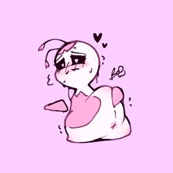 anthro black_eyes blush blush_lines booxhy fanart heart heart-shaped_pupils oc pink_ass pink_background slug solo_female withe_skin