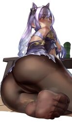 1girls 2022 ass ass_focus breasts clothed feet female female_only foot_fetish foot_focus genshin_impact hi_res huge_ass keqing_(genshin_impact) large_ass light-skinned_female light_skin long_hair looking_at_viewer medium_breasts no_panties pantyhose purple purple_eyes purple_hair pussy shioramen12 solo steam steamy_feet thick_thighs thighs tight_clothing twintails