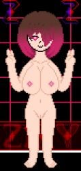 1girls 2022 bete_noire big_breasts brown_hair female glitchtale naked naked_female pink_eyes pink_hair pink_highlights pixel_art tagme undertale undertale_(series) undertale_au undertale_fanfiction zixy