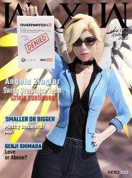 1girls 3d angela_ziegler big_breasts big_breasts blender blizzard_entertainment blonde_female blonde_hair blonde_hair breasts clothing collar doctor female female_only front_page glasses hi_res legs light_hair light_skin magazine magazine_front_page mercy message nero100 nipples overwatch paper paris peek pose pussy solo solo_female standing suit waxiw wings