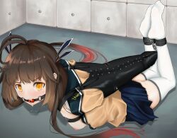 armbinder ball_gag bondage bondage bound feet gag girls'_frontline highres hogtie legs m14_(girls'_frontline) soles thighhighs