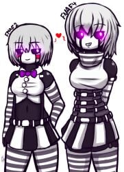 2girls black_skin datfurrydude female female_only five_nights_at_freddy's five_nights_at_freddy's_2 five_nights_at_freddy's_4 marionette_(fnaf) nightmarionne puppet_(fnaf) rule_63 tagme white_background white_hair