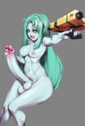 1futa 1futanari areolae balls big_hips big_penis breasts cyberpunk:_edgerunners cyberpunk_2077 dick dickgirl erection firearm futa_only futanari futanari_penetrating green_eyes gun handgun huge_cock humanoid humanoid_penis large_penis long_hair nipples pale_skin penis rebecca_(edgerunners) red_sclera sitting solo solo_futa testicles thick_thighs weapon wide_hips yinyue