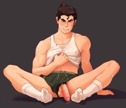 avatar_the_last_airbender bolin boner clothing erect_penis erection hard_on high_socks looking_at_viewer male male_only muscles muscular muscular_male nickelodeon penis_out pubic_hair shirt shirt_lift shorts smooth_skin spicehead teasing teen_boy the_legend_of_korra uncut veiny_penis workout_clothes