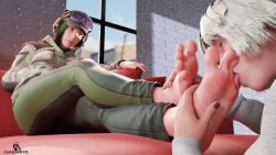 2girls asagamiyo dominant_female domination dutch ela_(rainbow_six) european european_female feet female female_only foot_fetish foot_grab foot_lick foot_worship green_hair green_toenails iana_(rainbow_six) lesbian licking licking_feet rainbow_six rainbow_six_siege submissive_female sucking_toes tagme toe_sucking toes tongue tongue_out white_hair yuri