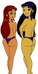 2d 2girls amigodan blackfire dc female female_only green_eyes komand'r koriand'r multiple_girls orange_skin panties purple_eyes purple_hair red_hair sisters starfire teen_titans topless transparent_background