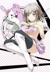 breasts clothes_swap danganronpa danganronpa_2:_goodbye_despair female_only large_breasts monomi_(danganronpa) nanami_chiaki skimpy_clothes smooth_skin super_danganronpa_2 tamo_(tamokuteki_kuukan) thighhighs thighs underboob wearing_others_clothes