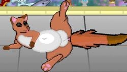 animated anus balls beady_eyes big_balls brown_paws bubble canid canine digestion digestion_noises feral floor fox fur genitals ivorden_bar leg_twitch male mammal orange_body orange_fur pawpads solo spread_legs spreading tail_motion tailwag tile tile_floor tongue tongue_out vore vorochi white_chest