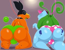 ass axel_(tepigfan101) axel_the_tepig big_ass big_butt bloocherrypie bubble_ass bubble_butt bulbasaur looking_at_viewer looking_back pokémon_(species) pokemon pokemon_only smooth_skin tepig text