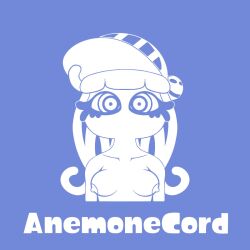 anemonemisc animal_humanoid anthozoan anthozoan_humanoid areola blue_background breasts clothing clownfish cnidarian cnidarian_humanoid discord_(app) eyelashes female fish hair harmony_(splatoon) hat headgear headwear hi_res humanoid long_hair looking_at_viewer marine marine_humanoid mouthless nintendo nipples nude parody pomacentrid pseudo_hair sea_anemone sea_anemone_humanoid simple_background small_breasts solo splatoon text video_games