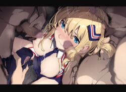 between_breasts blonde_hair blue_eyes blue_necktie blue_panties blue_skirt blush breasts breasts_out censored closed_mouth cum cum_on_hair dark-skinned_male dark_skin epaulettes erection facial female gangbang group_sex hair_ornament hairjob hand_in_another's_hair highres holding holding_clothes holding_panties holding_underwear jacket jeanne_mathwest large_breasts long_hair looking_at_viewer male_masturbation male_pubic_hair masturbation mosaic_censoring multiple_penises nagioka nagioka_(sblack) necktie necktie_between_breasts nipples no_bra nude open_clothes open_jacket panties panties_on_penis panties_removed penis pleated_skirt precum pubic_hair rape sblack sitting skirt star_ocean star_ocean_anamnesis underwear white_jacket