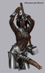 1futa animal_genitalia animal_penis areolae armor ball_armor balls breasts dark-skinned_futanari equine_penis erect_nipples erection functionally_nude futa_only futanari g1r0r0 horsecock huge_balls huge_penis hyper hyper_balls hyper_penis intersex interspecies large_breasts nipples penis penis_armor sagging_balls solo solo_futa testicle_bra testicles text topless unconvincing_armour uneven_balls wide_hips