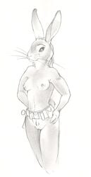 anthro belt decolordomina female female_only fur furry lagomorph nude pencils pubic_tuft rabbit sketch solo tool_belt tools whiskers