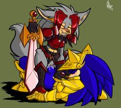 1boy 1girls armor blush closed_eyes female hedgehog male mel_the_hybrid mobian panties panties_on_side penis pussy sex sonic_(series) sonic_and_the_black_knight sonic_the_hedgehog sonic_the_hedgehog_(series) straight sword underwear vaginal_penetration weapon