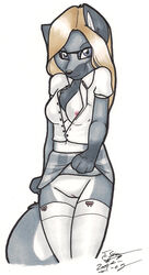 2009 anthro blue_eyes breasts canine female fox fur furry glasses joshua_frinkle leah looking_at_viewer nipples pussy school_uniform solo upskirt