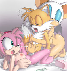 1boy 2girls age_difference amy_rose anthro anthro_on_anthro apostle bed blue_eyes breasts canine completely_nude condom cum cum_in_eyes cumshot facial female ffm_threesome fox from_behind fur furry green_eyes hair hairband handjob hedgehog kitsune male male_orgasm multi_tail multiple_tails mutual_masturbation nude older_female older_woman_and_younger_boy orange orgasm penis pink pink_hair rouge_the_bat short_hair sonic_(series) sonic_the_hedgehog_(series) straight tail tails teenage_girl teenage_girl_and_younger_boy teenager threesome tissues used_condom wings young younger_male