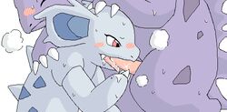 fellatio female japanese_text male mikazuki_karasu nidorina nidorino oral oral_sex penis pokemon pokã©mon sex straight