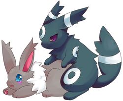 ambiguous_gender blue_eyes eevee eeveelution from_behind fur furry_ears furry_tail nintendo pokemon pokemon_(species) red_eyes tail toraneko umbreon